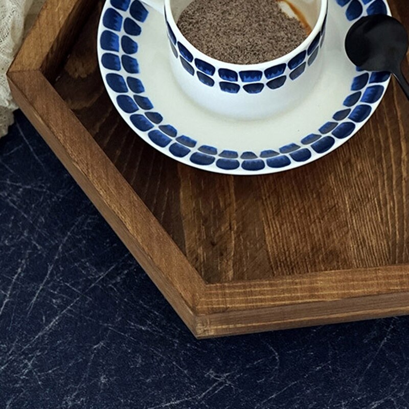 Bandeja hexagonal de madera hecha a mano 30CM Burly-Placa de café de madera Decoración de mesa postre maquillaje joyería titular