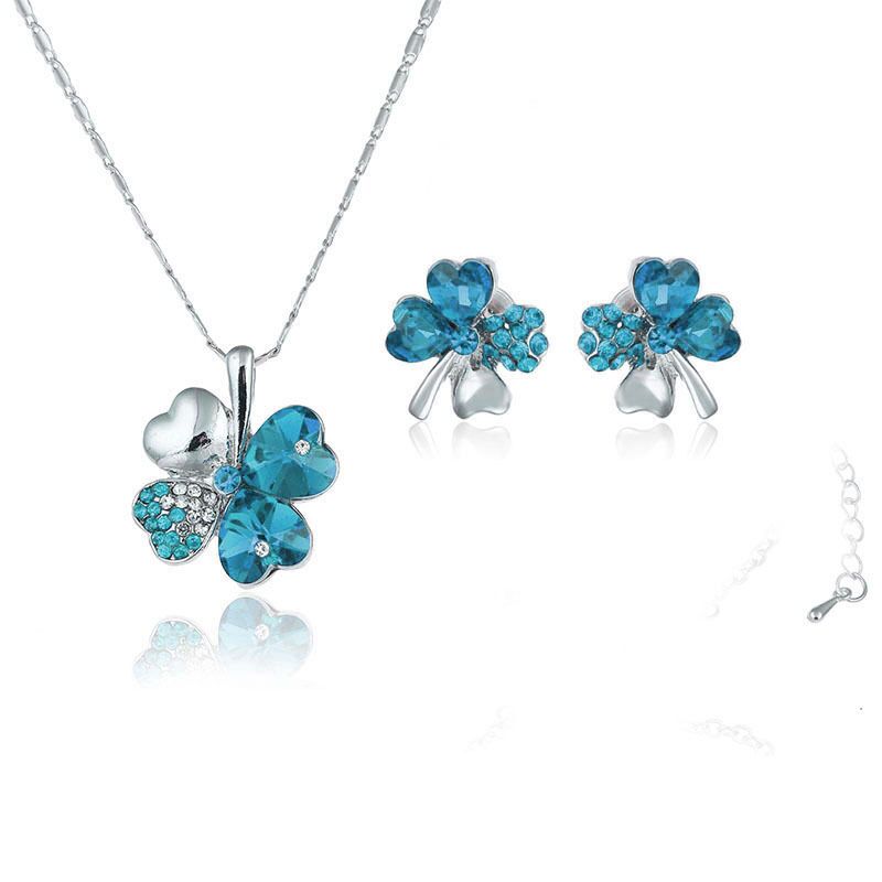 Fine Jewelry Austria Crystal Sea Blue 925 Sterling Silver Necklace Earrings , Pendant Wedding Jewelry Set Women's S0134