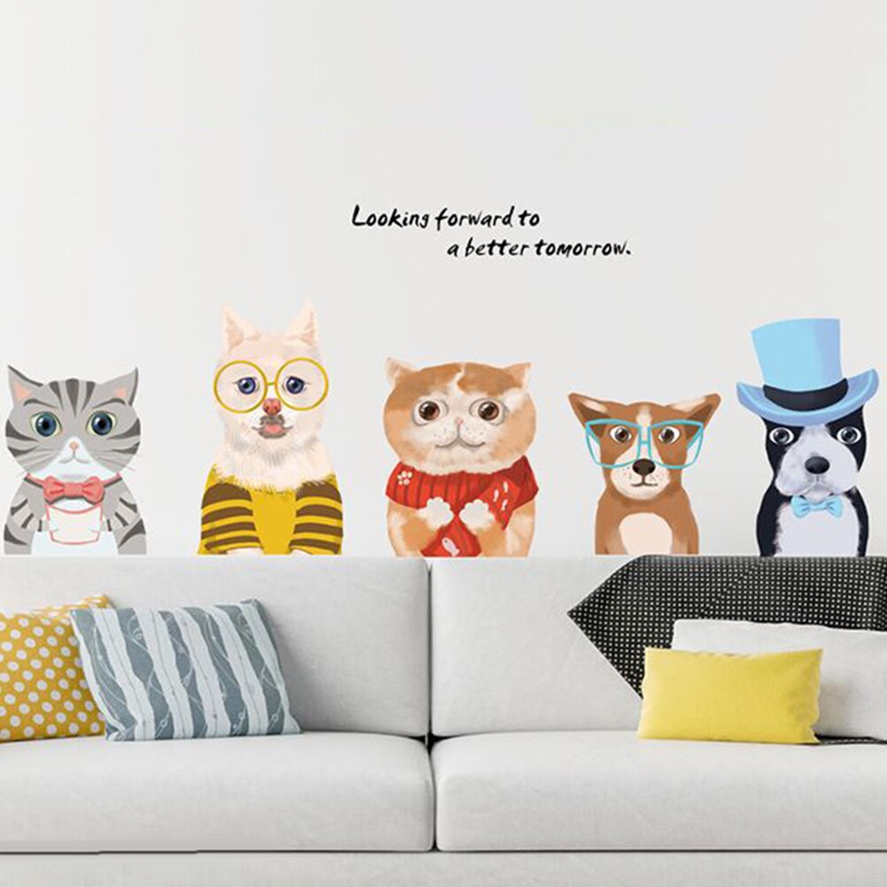 Muurstickers, Cartoon Honden Katten Pvc Stickers Verwijderbare Muur Posters Voor Slaapkamer Woonkamer