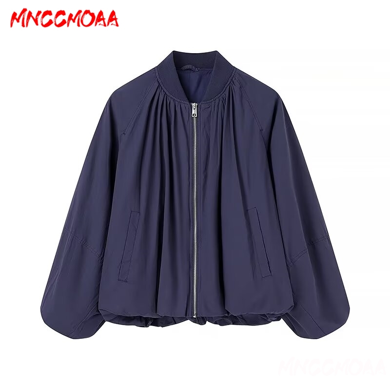 Vrouwen Bomberjack 2024 Herfst Feamle Casual Losse Donkerblauwe Lange Mouw Rits Jas Tops: XS / Marineblauw