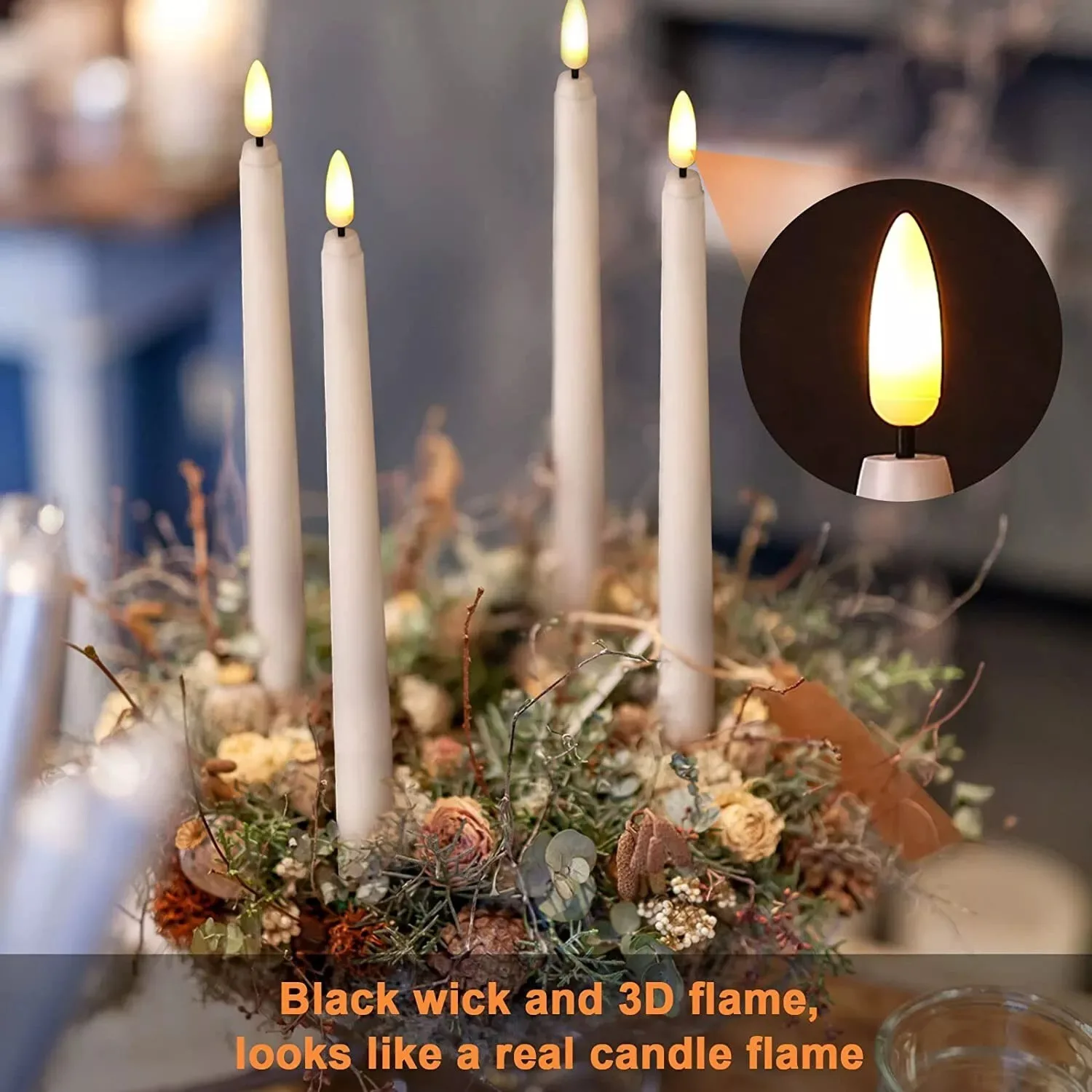 Velas cónicas LED sin llama, 12/24 Uds., parpadeantes con control remoto, candelabros de marfil con pilas de 11 ", decoración navideña para el hogar y la boda