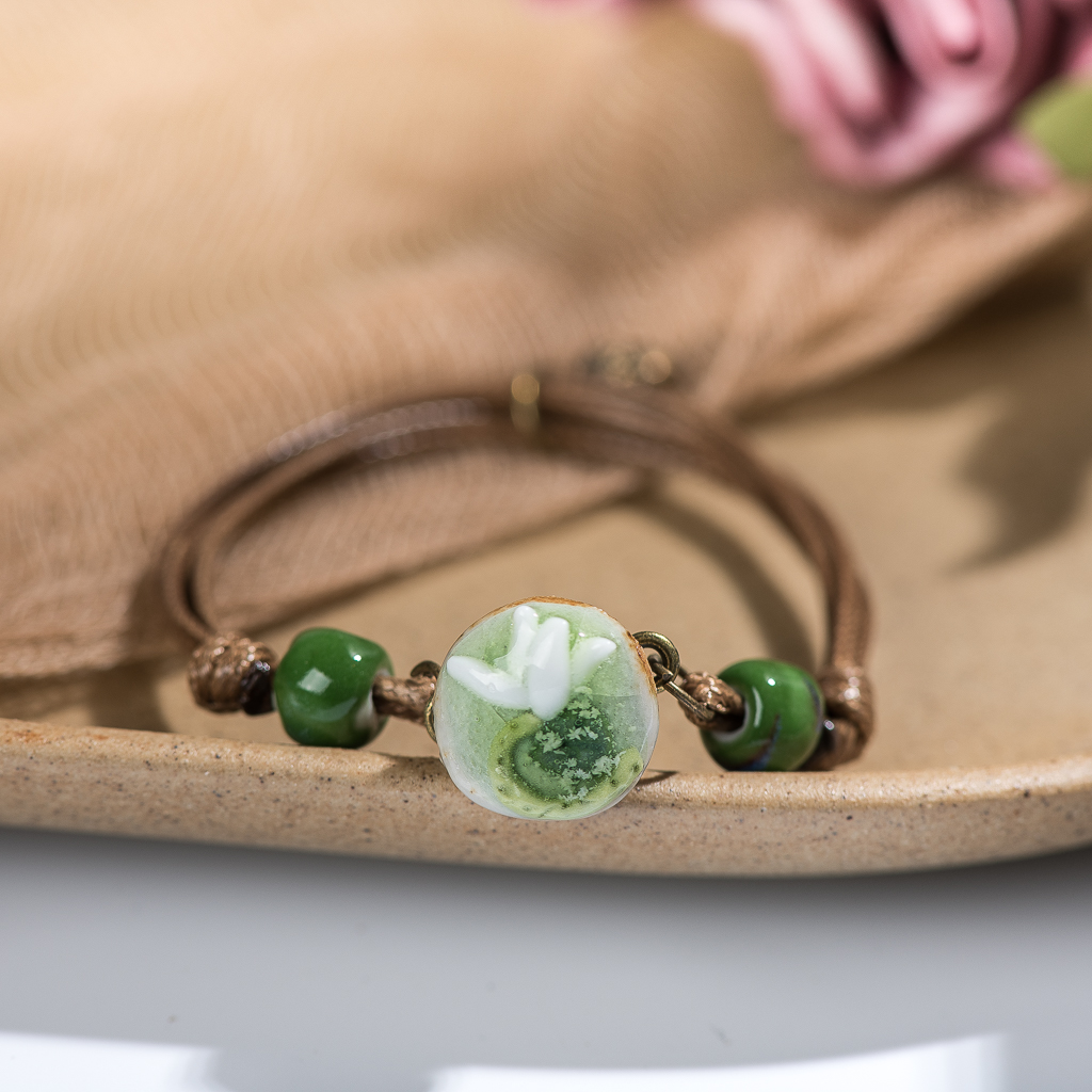 Forest Series Plant hand-kneaded Ceramic Adjustable DIY Bracelet For Women Jewelry #CZ501