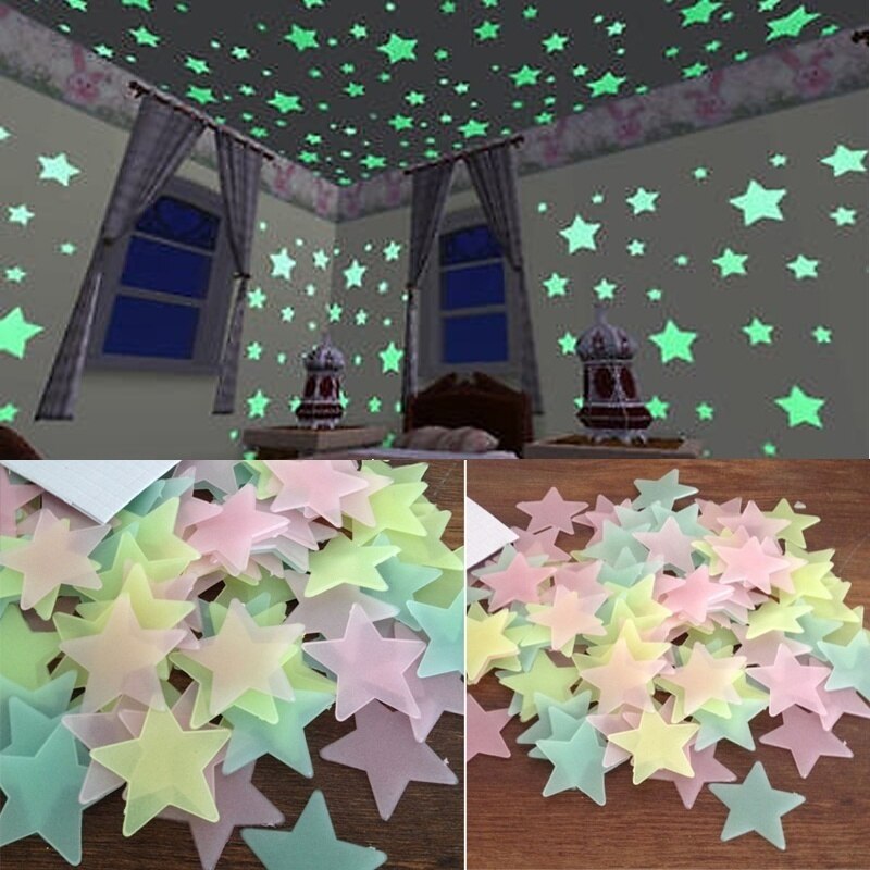 Discount starry sky wallpaper decals glow in the dark stickers kids bedroom decoration colored stars luminous fluorescent