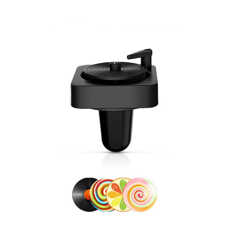 Ambientador de coche reproductor de registro cuadrado Clip de Perfume giratorio fonógrafo aceite esencial difusor de coche salida de ventilación de aire Clip de aromaterapia: Black