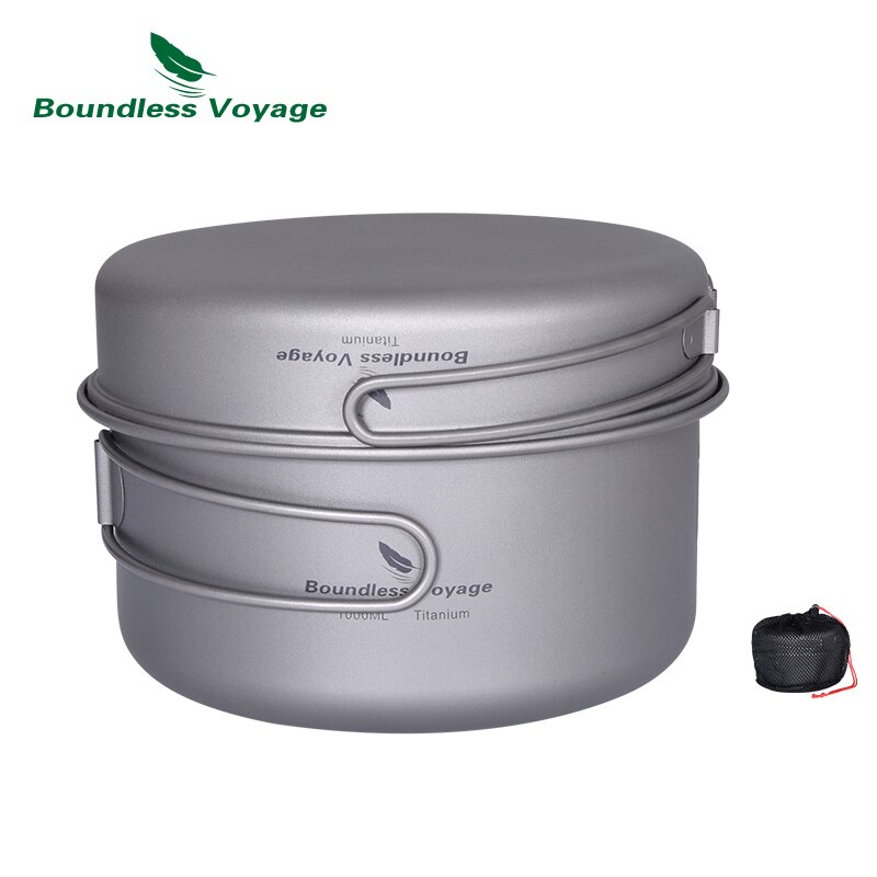 Grenseløs reise titan grytesett 1000ml kopper &amp; 500ml -retters campingkokekar lett utendørs servise med sammenleggbart håndtak: Default Title