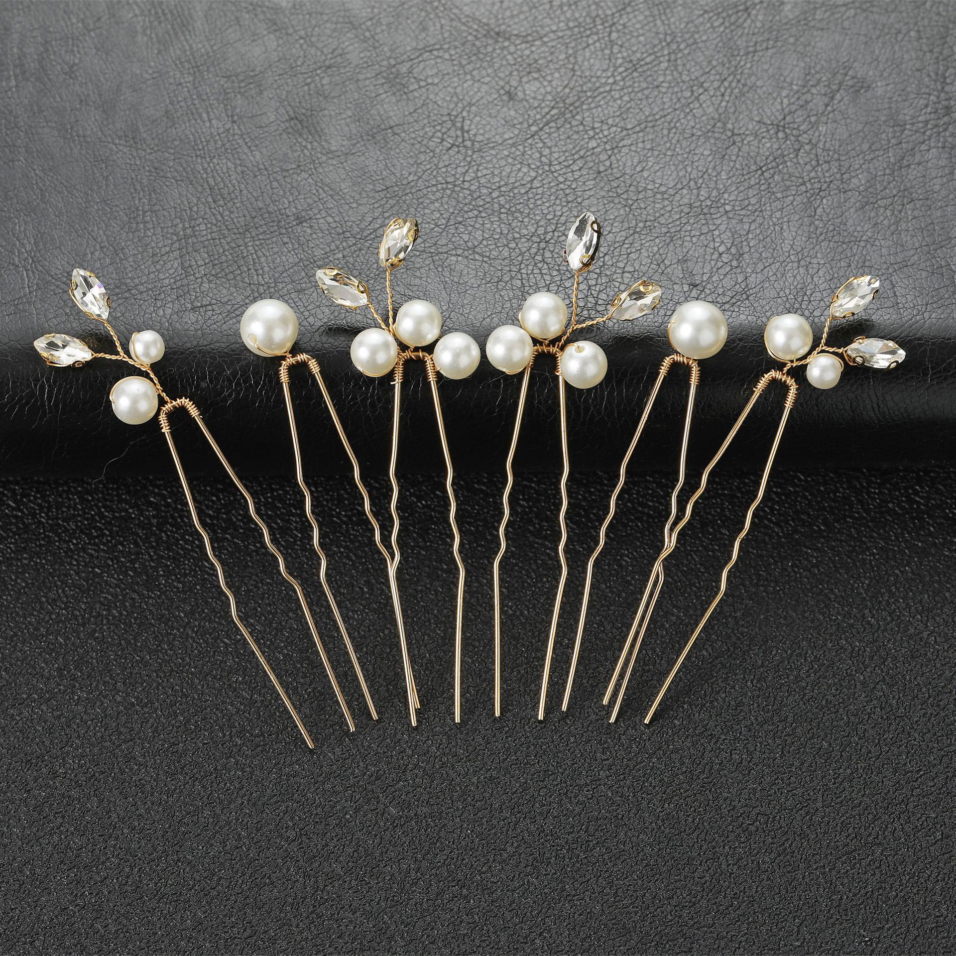 6 uds. De horquillas para el pelo en forma de U con diamantes de imitación, horquillas para el pelo de boda para novia pequeñas y sencillas, accesorios para el cabello de boda para mujer: Bañado en rodio de imitación