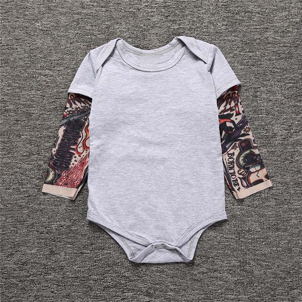 Floral Impresso Bodysuit Do inverno Do Bebê Menino Tatuagem Impresso Patchwork Manga Longa Romper Do Bebê Recém-nascido Bodysuit Outono детский костюм