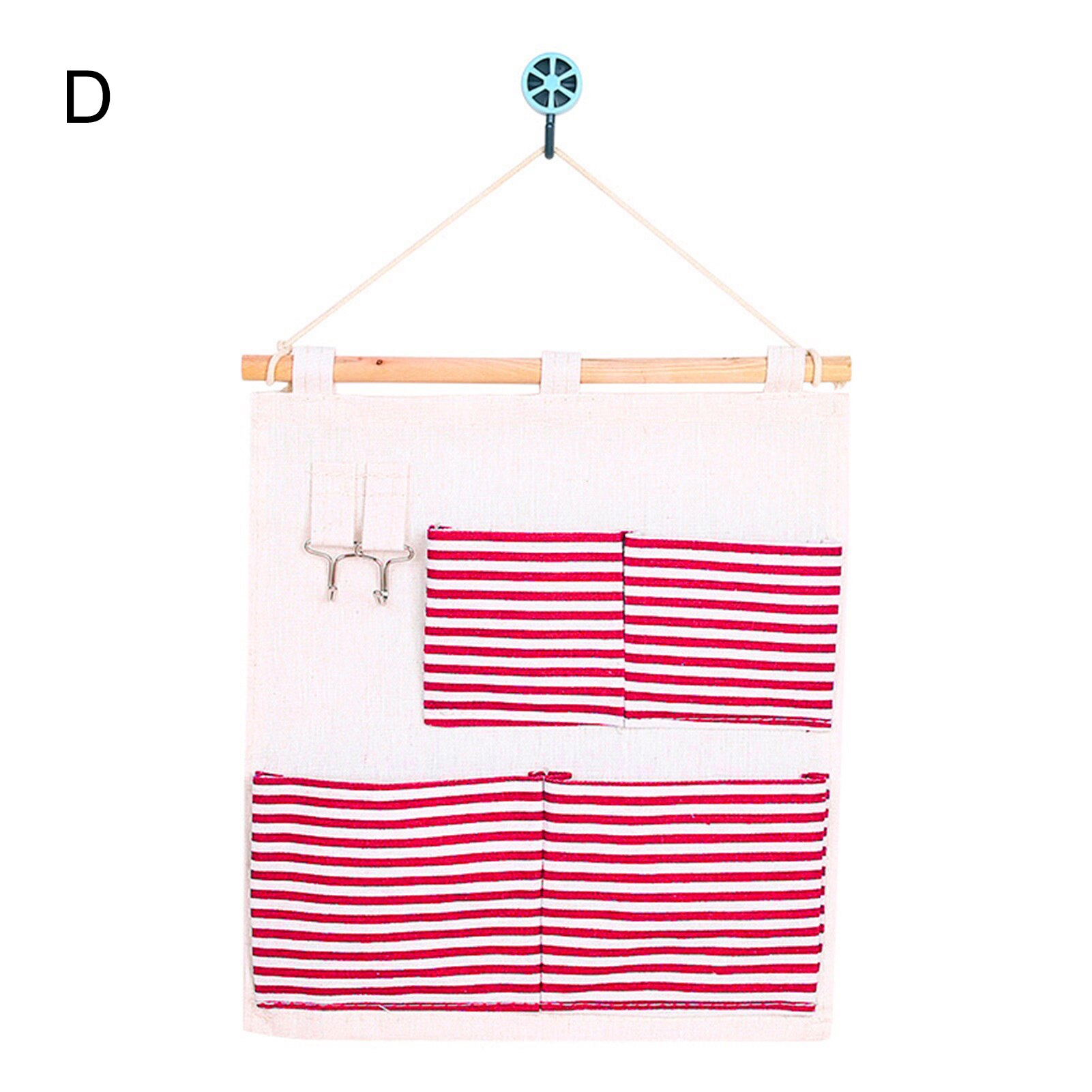 6/8 Pockets Stripe Closet Wall Hanging Organizer Cotton Linen Wardrobe Hanging Storage Bag Cosmetic Sundries Jewelry Storage: D