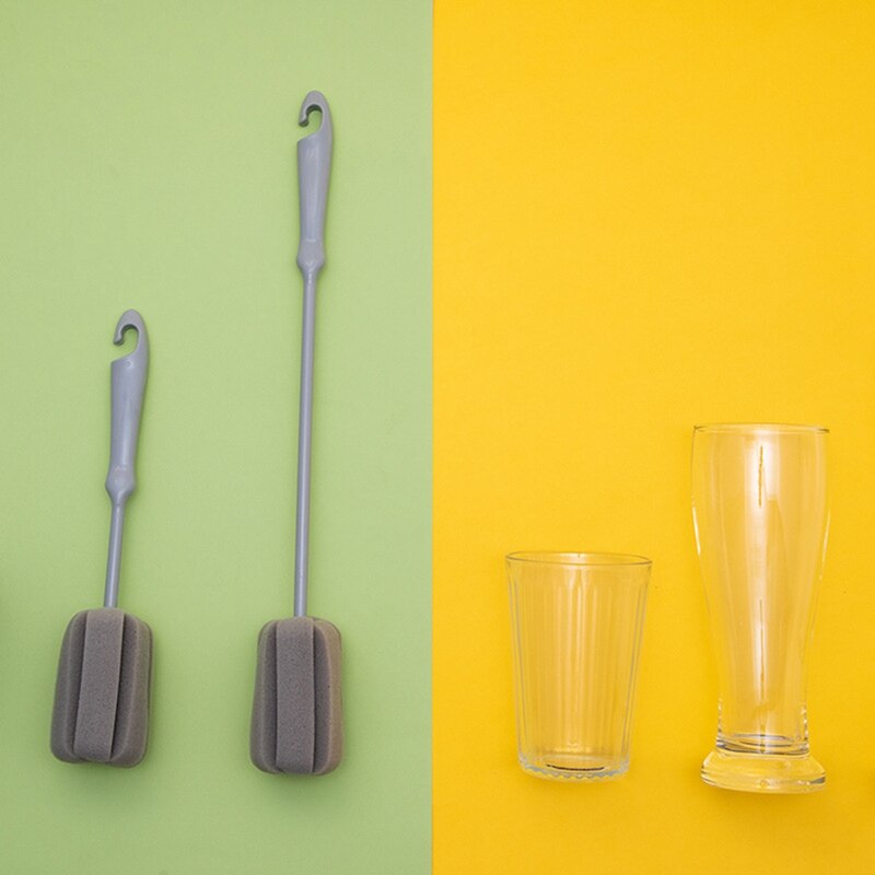 2Pc de esponja cepillo de botella de leche de vidrio de cocina limpieza y lavado limpio herramientas cepillo de limpieza de tazas de plástico mango corto y largo Han