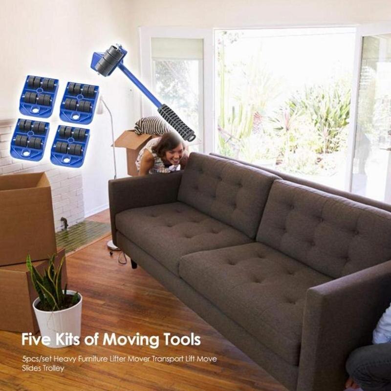 5Pcs Meubels Movers Beroep Zware Meubels Roller Apparaat Kit Bewegen Tool Set Wiel Sliders Bar Lifter Meubilair Mover Q1S2