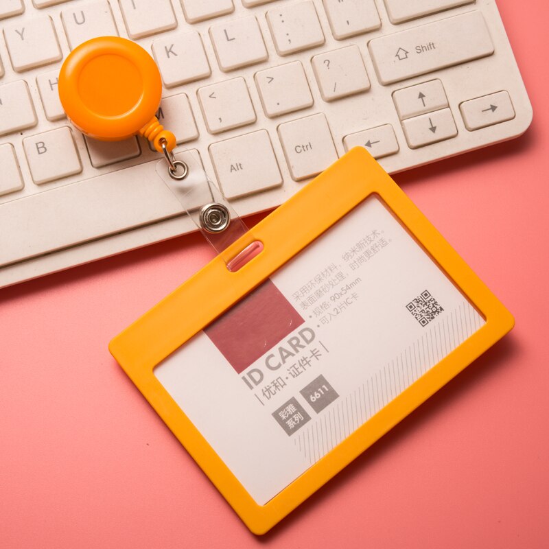 Titular de la identificación, funda protectora de plástico transparente para tarjeta de identificación bancaria, de negocios, con carrete retráctil de tarjeta de identificación: NO.3