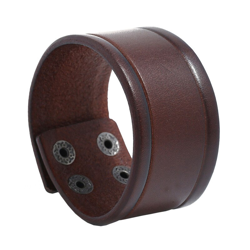 Punk Zwart Bruin Brede Lederen Polsbandjes Manchet Armband Gothic Casual Vrouwen Mannen Biker Eenvoudige Charme Bangle Vintage Sieraden: Unisex Brown