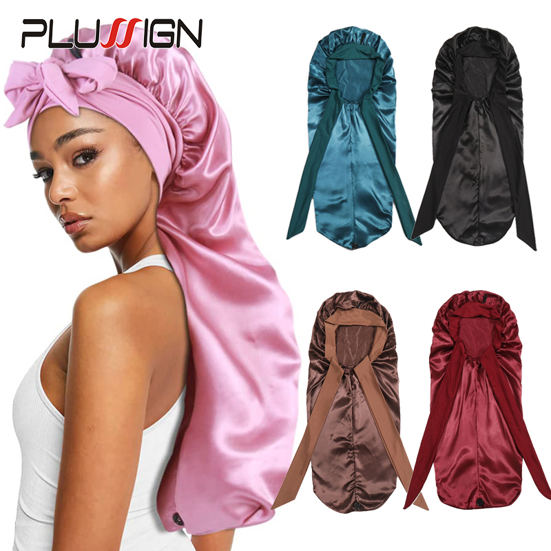 Gorro de satén largo y sedoso suave para cabello Natural y cabello rizado gorro de pelo de tamaño Extra grande con lazo para un sueño nocturno cómodo 1 Uds