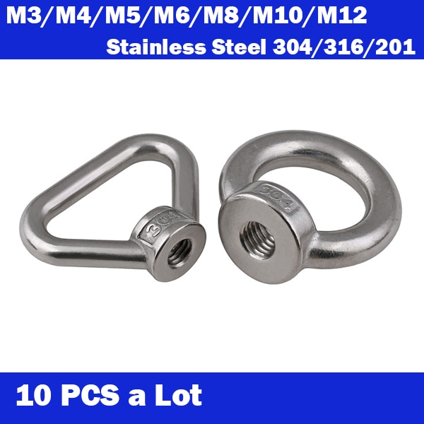 10 stücke viel 304 Edelstahl M5/M6/M8/M10/M12 Auge Mutter Marine Heben auge mutter Ring Mutter Schleife Loch für Kabel Seil Heben