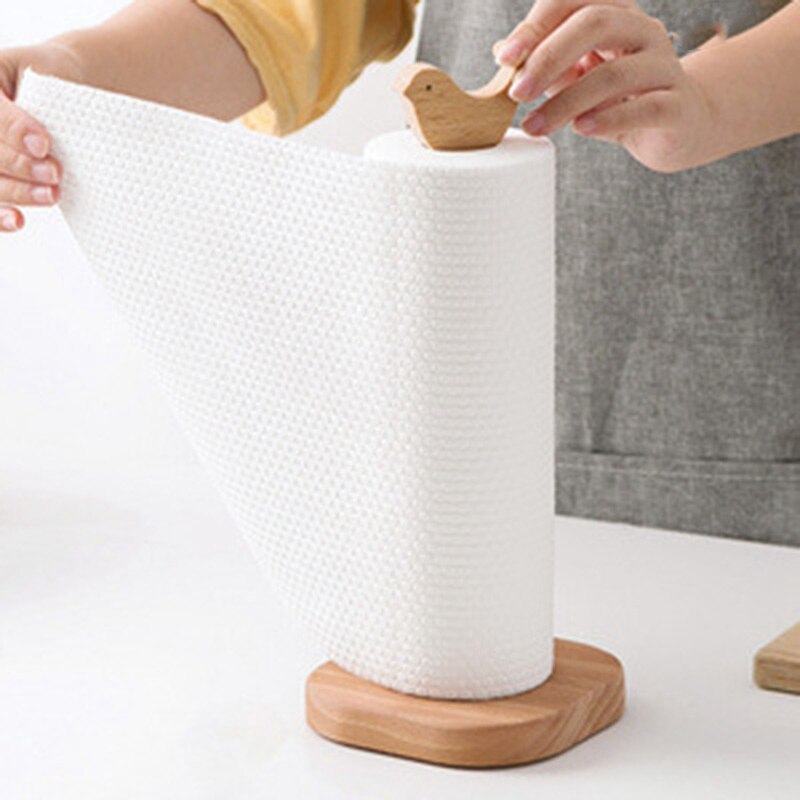 Roll Paper Storage Rack Paper Towel Rack Shelf Kitchen Countertop Solid Wood Vertical Toilet Paper Roll Holder Large