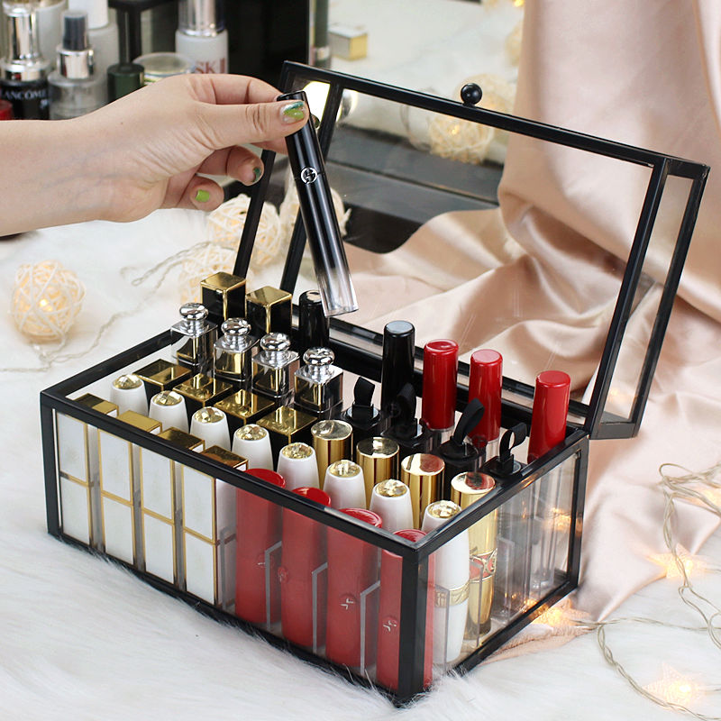 Organisateur De Rouge à Lèvres Transparent HARLIANGXY - 5 Compartiments Verre - 9,5x10x20,5cm - Rangement Coiffeuse