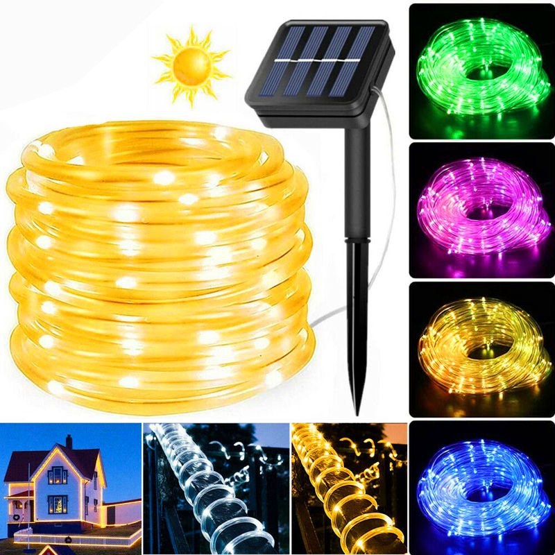 Corda de tubo solar luz led jardim decoração de natal guirlanda natal corda solar luz tira de fadas 32m/22m/12m/7m