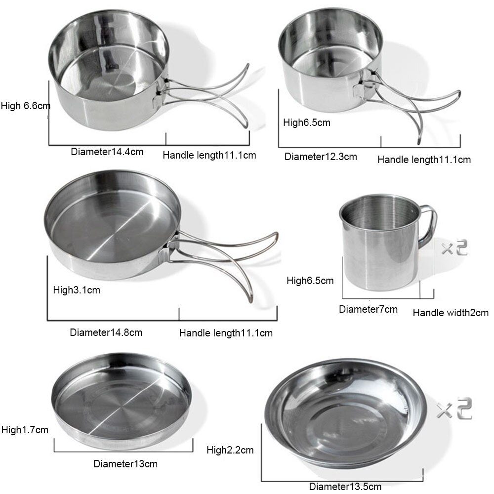 8 Teile/satz Ultra-licht Edelstahl Picknick Ich bin Freien Topf Pfanne Bausatz draussen Camping Wandern Mini Kochgeschirr Schüssel Tasse Abdeckung kochen einstellen