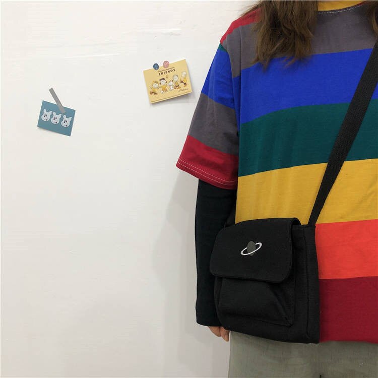 Shopping Bags Women Canvas Printed Harajuku Simple Students Casual Flap All-match Single-shoulder Korean Daily Chic Ulzzang Bag: 7 no pendant