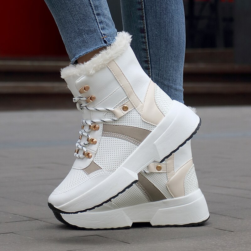 GRITION Womens Walking Shoes Outdoor Winter Sneakers Breathable Height Increasing White Hingking Boots Size 41