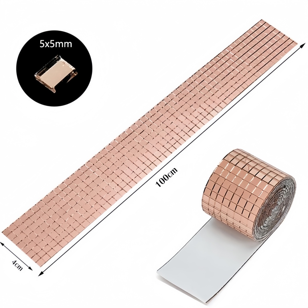 4x100cm DIY Glass Mirror Stickers Mosaic Glass Self-adhesive Mirror Wall Stickers 3D Background Wall Mirror Decoration: Medium / Pink