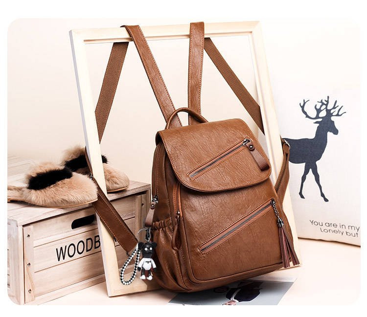 Vrouwen Retro Pu Leer Rugzak Grote Capaciteit Schooltas Voor Tiener Meisje Travel Bolsas Vintage Kwasten Rugzak: brown