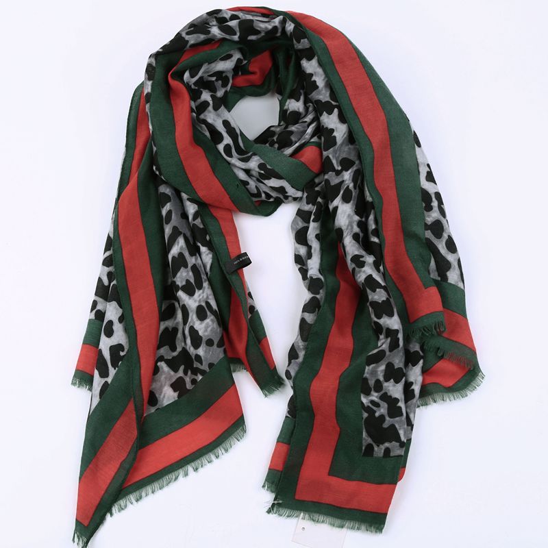 Leopard tørklæde kvinder vinter sjal rød ru ende twill bomuldsprint pashmina stjal muslim hijab sjaal tørklæde dame: Huise