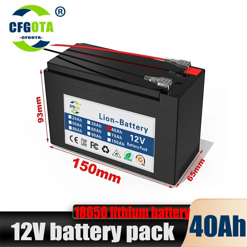 12V 40Ah lithium Battery Pack Lithium Iron Phosphate Batteries Built-in BMS For Solar Boat+12.6V Charger
