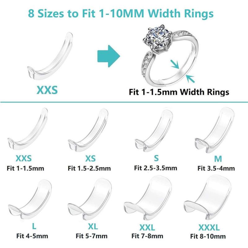 8Pcs Silicone Invisible Clear Ring Size Adjuster Rings Sizers Jewelry Regulator Tools