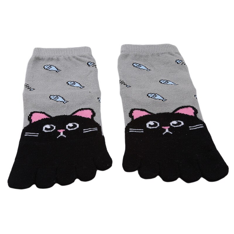 noël nouvel an Kawaii enfants chaussettes coton Animal 3-12 ans garçons filles chaussettes orteil chaussettes pour enfants cinq doigts chaussette: Black cat / 7-12 year old