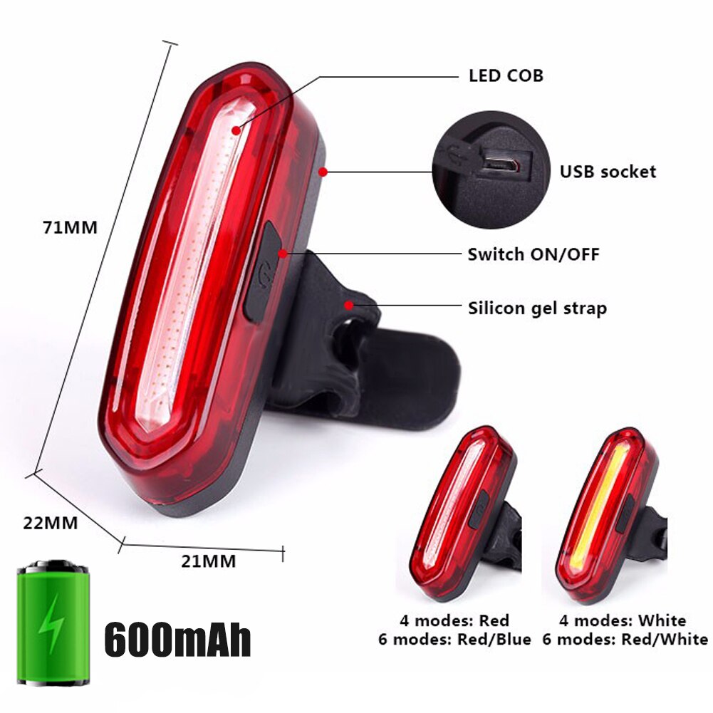 Usb Oplaadbare Cob Achter Fiets Lamp Achterlicht Veiligheidswaarschuwing Fietslicht Voor Achter Achterlicht 4 Stijl Led Flash Lights