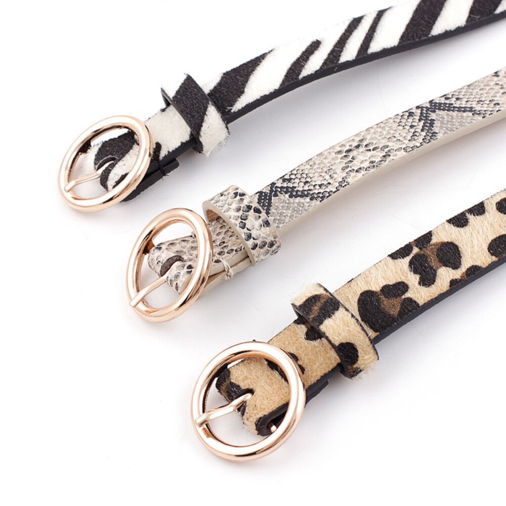 Gold Ronde Pin Gesp Lederen Riem Luipaard Print Snake Patroon Riemen Voor Vrouwen Dame Jurk Jeans Tailleband Ceinture Femme