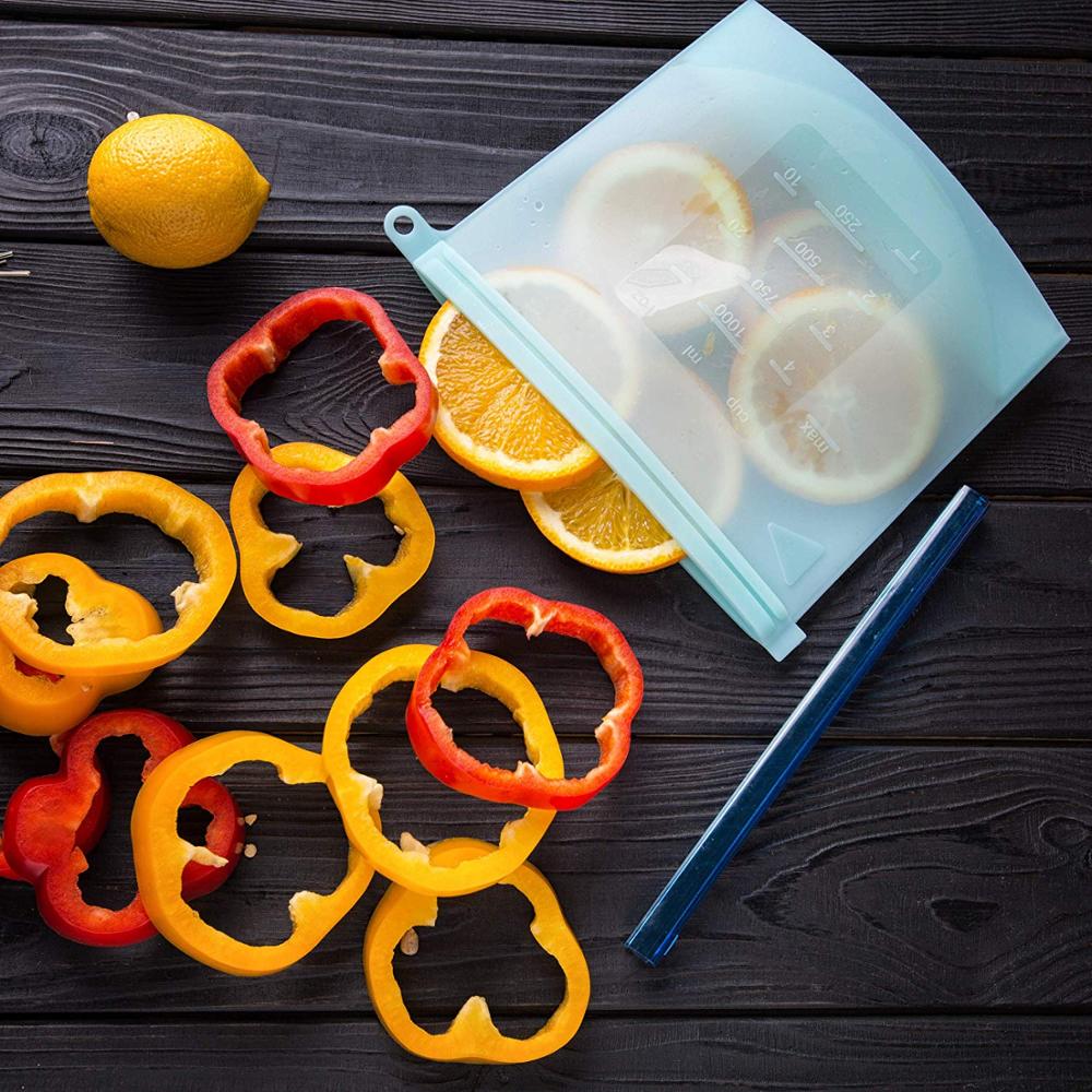 1pc Kitchen Fresh Zip lock Bag Reusable Silicone Food Freezer Storage Ziplock 17.5*23cm