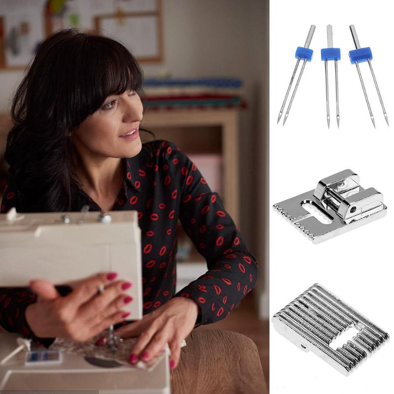 Metal Sewing Machine Presser Foot with 3 Sizes Double Twin Needles Pin For Brother Singer Janome Sewing Machine