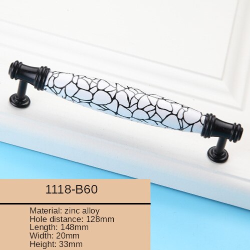 Black/White Ceramic Furniture Handle American Style Simple Kitchen Cabinet Handle Wardrobe Round Drawer Knob: 1118-B60-128