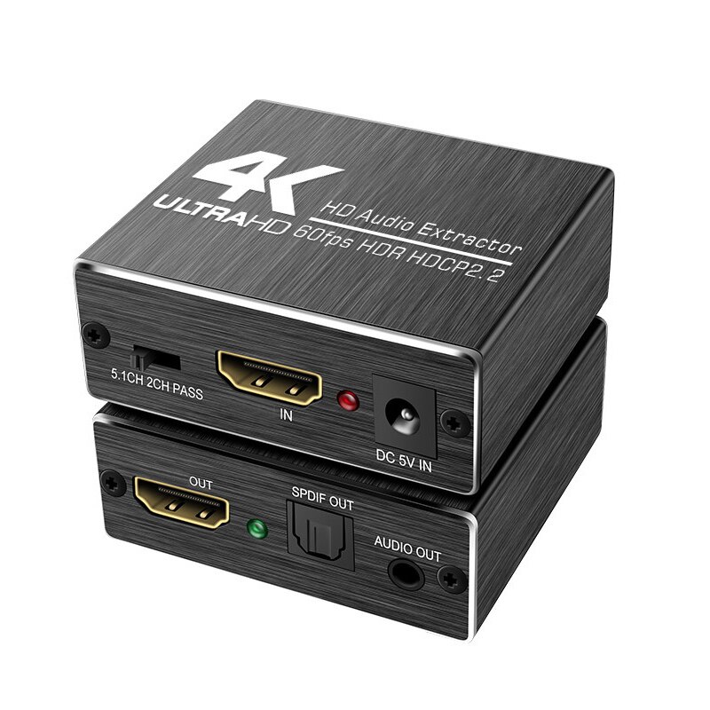 4K HDMI-compatible Audio Extractor HD Audio splitter 5.1/2CH extractor YUV 4:4:4 HDR DC 5V HDCP2.2 Optical TOSLINK SPDIF Adapter