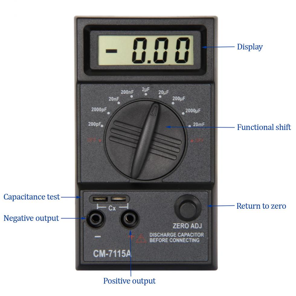 CM7115A Digital Practical Capacitor Meter Multimeter with Users Manual Test Leads