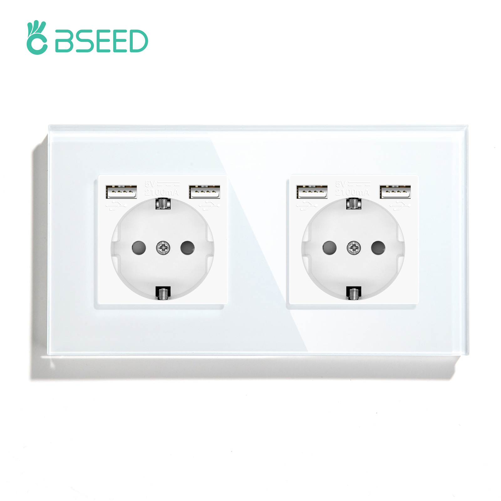 BSEED-Prise murale double standard UE, panneau en verre cristal, 3 couleurs, blanc, noir, doré, 16A, 110V-240V: TYPE 19