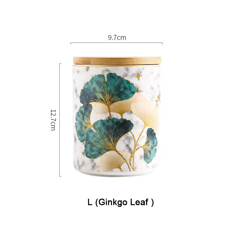 Keramische Voedsel Opslag Container Met Luchtdichte Hout Deksel Afgesloten Keuken Bus Suiker Koffie Jar Botes Cocina Almacenaje Alimentos: L Ginkgo Leaf