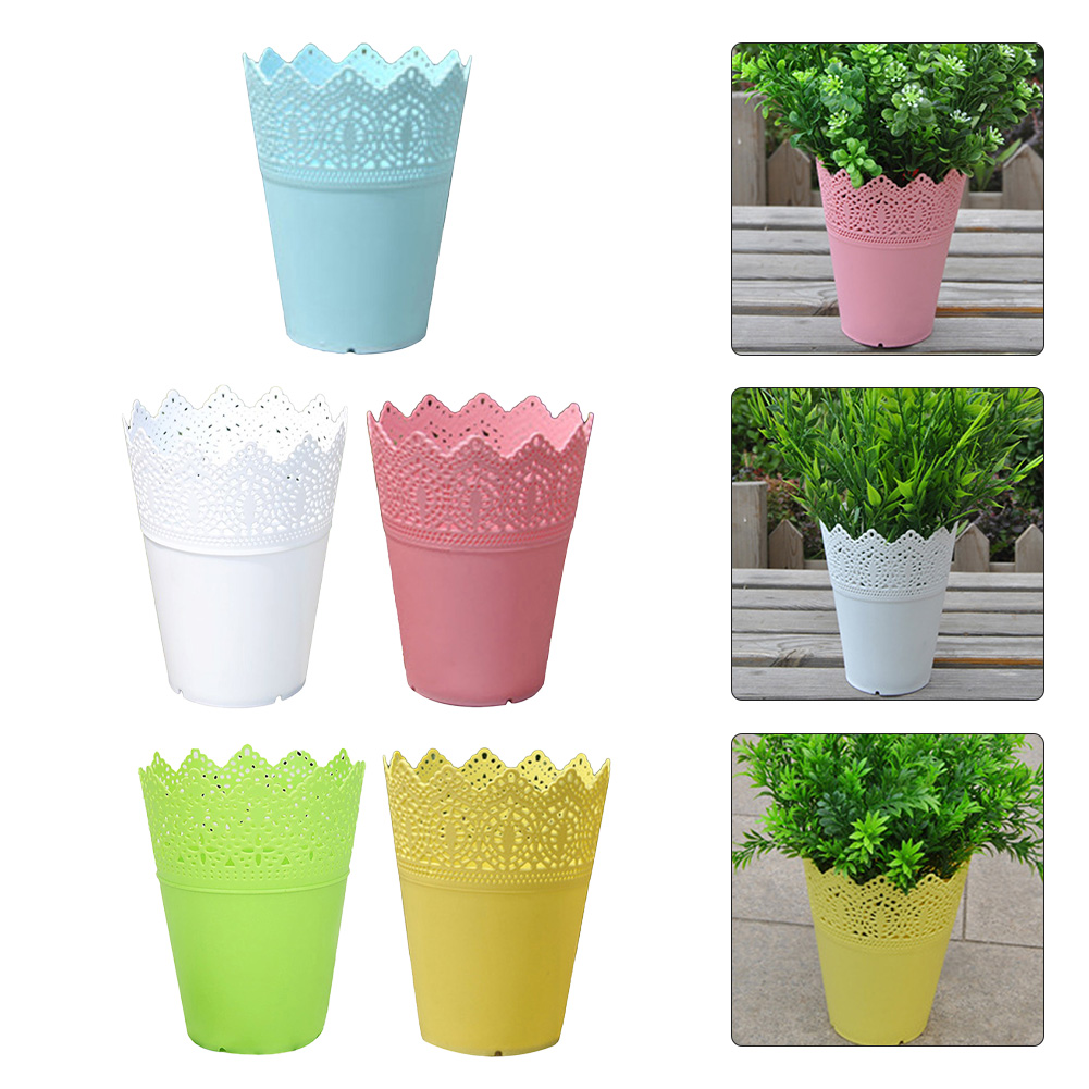 Pot de fleur en plastique creux, Pots de pépinière, Pots de démarrage de graines, porte-fleurs, couronne en dentelle, Vase de fleur percé, rangement