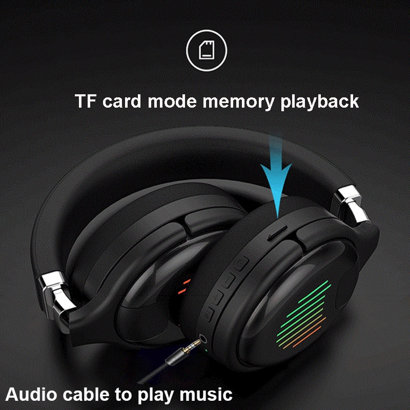 Casque sans fil Bluetooth casque de jeu Bluetooth 5.0 3D stéréo pliable lumière LED avec Radio FM TF carte pour téléphone portable