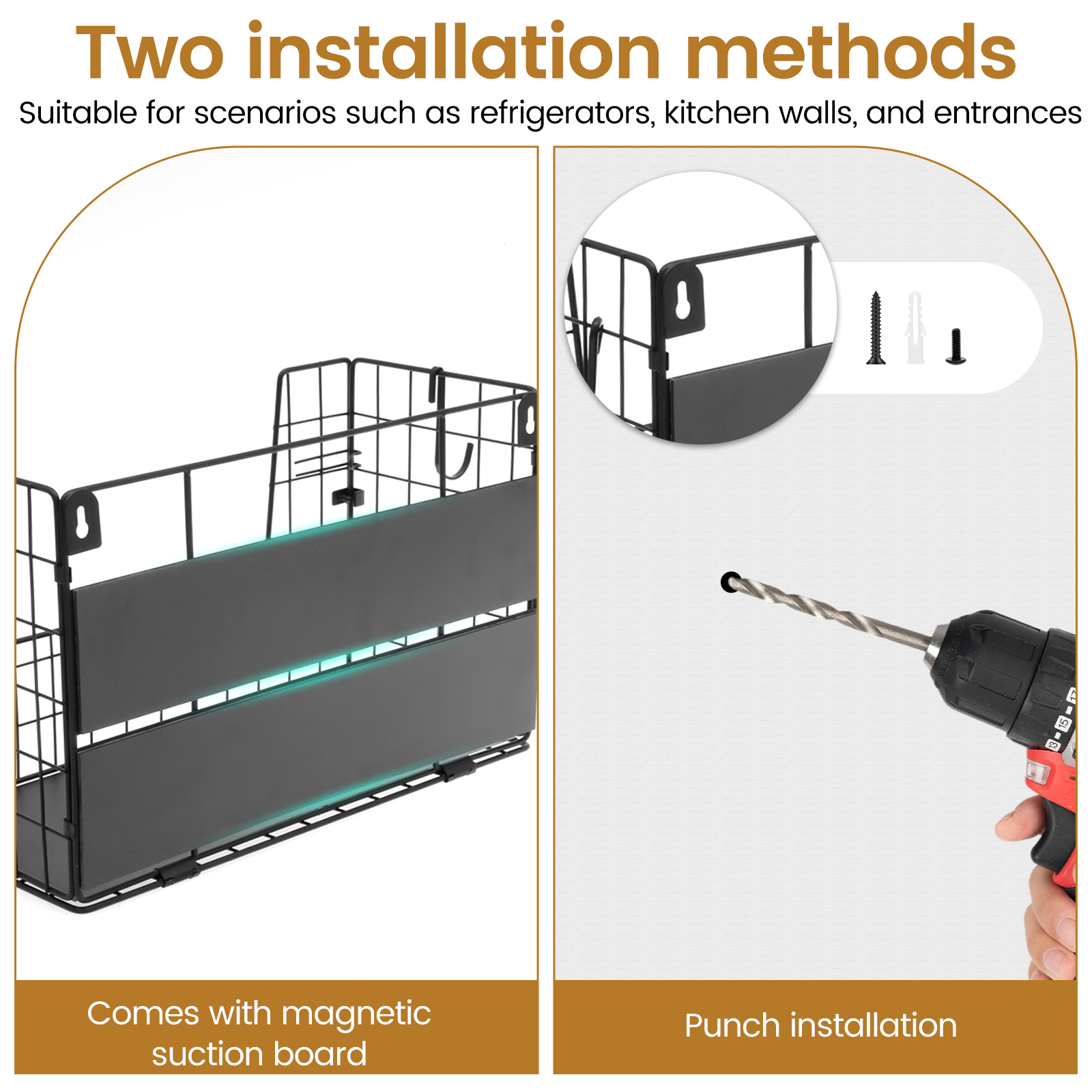 Panier de rangement à grille suspendue, organisateur de cuisine magnétique en métal, support de rangement de fruits et légumes de grande capacité pour comptoir de réfrigérateur domestique