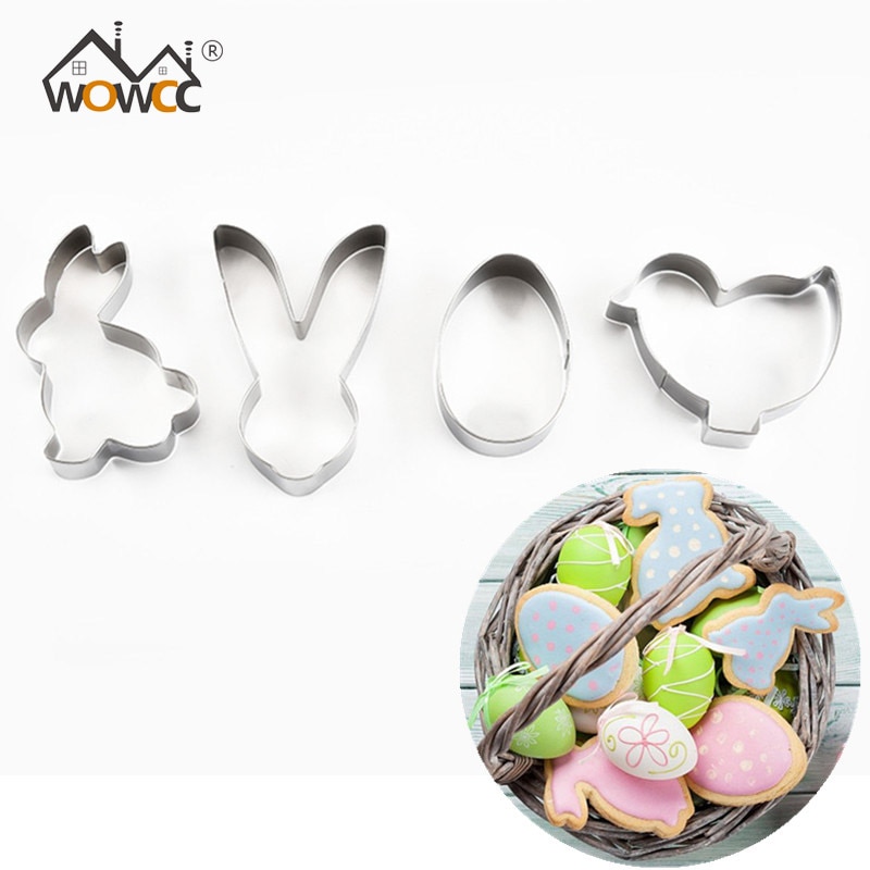 WOWCC 4 stks/set Rvs Biscuit Cookie Mold Pasen Keukengerei 3D Cookie Cutter DIY Bakken Decor Pastry Modelling Gereedschap