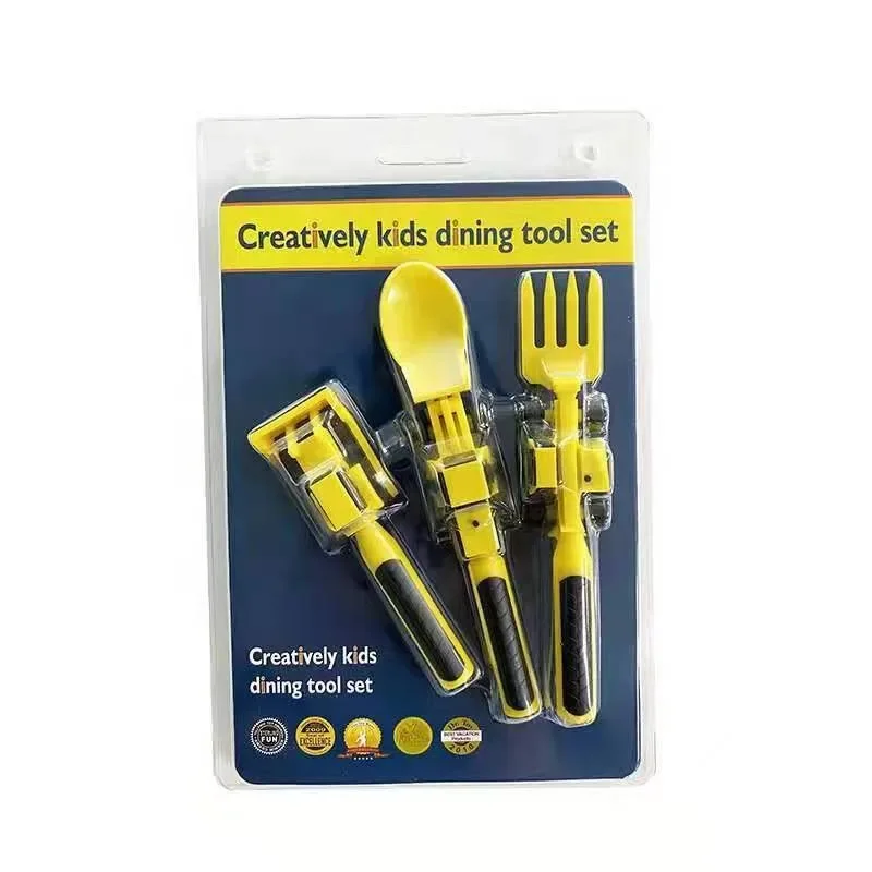 Kinderbesteck-Set, Lebensmittelutensilien für Kinder, Bulldozer, Bagger, Schaufel, Löffel, Gabel, Füttern, Geschirr, konstruktive Essküche: Default Title
