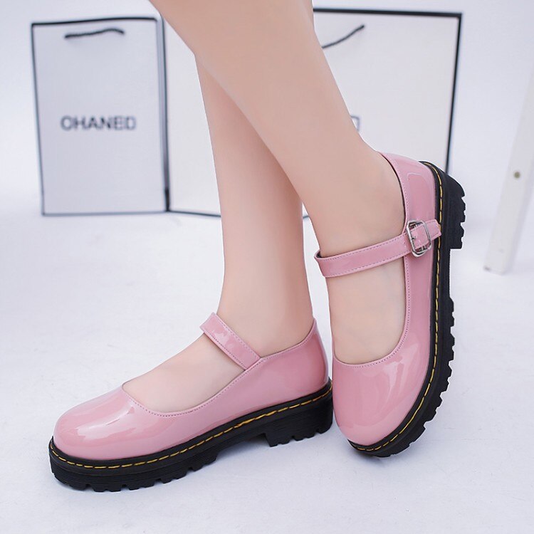 Matalat pu-nahkaiset naisten juhlakengät pyöreäkärkiset naisten lakkanahkaiset business-kengät löysät kakkupohjaiset naisten matalat kengät: Vaaleanpunainen / 7