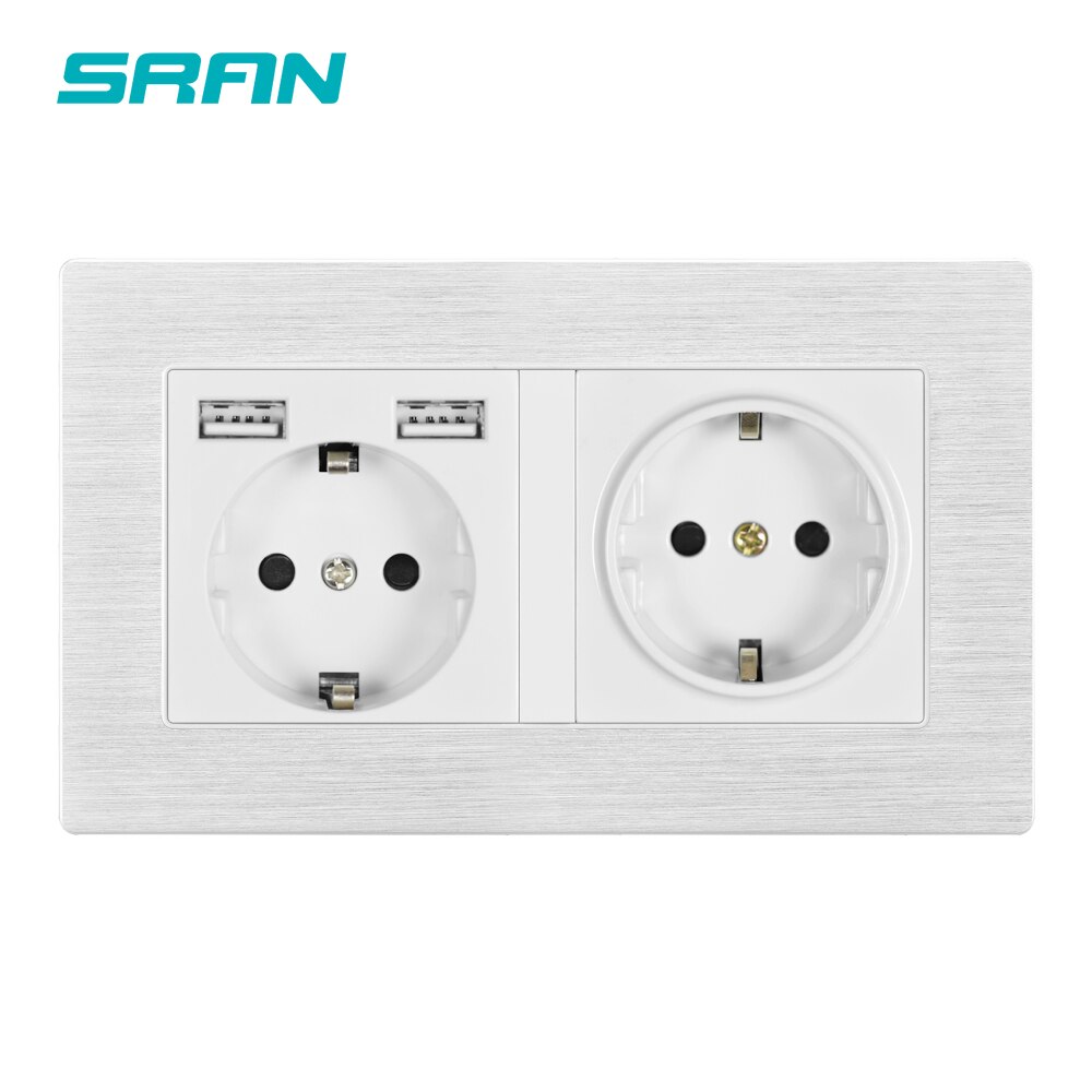 Wall 16A EU Multi Way Power Socket Plug Grounded Electrical Socket with usb outlet strip 146*86 Aluminum alloy family hotel: Default Title