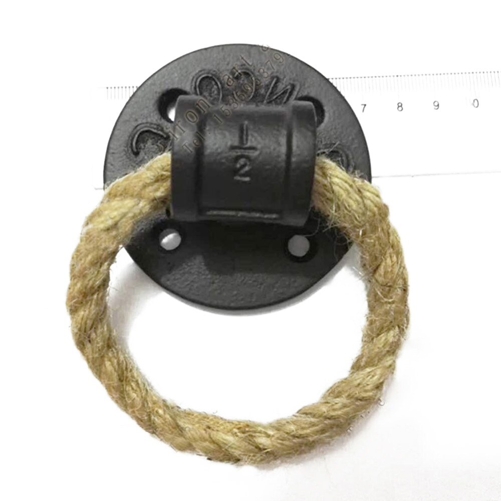 Simple morden Iron Pipe Flange Door Handle Knocker With Rope Loft Industry Style Gate unfold install for interior door knob