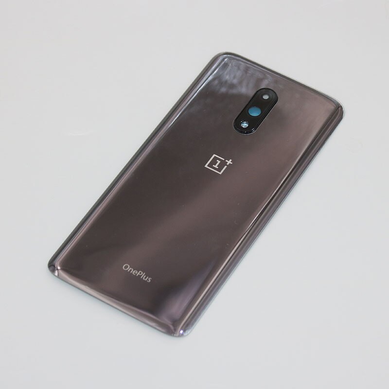 100%  originale oneplus 7 bakre batteridekseldør bakglass ett pluss 7 kabinett 1+ 7t p7819 med kameralinse + logo: Grå