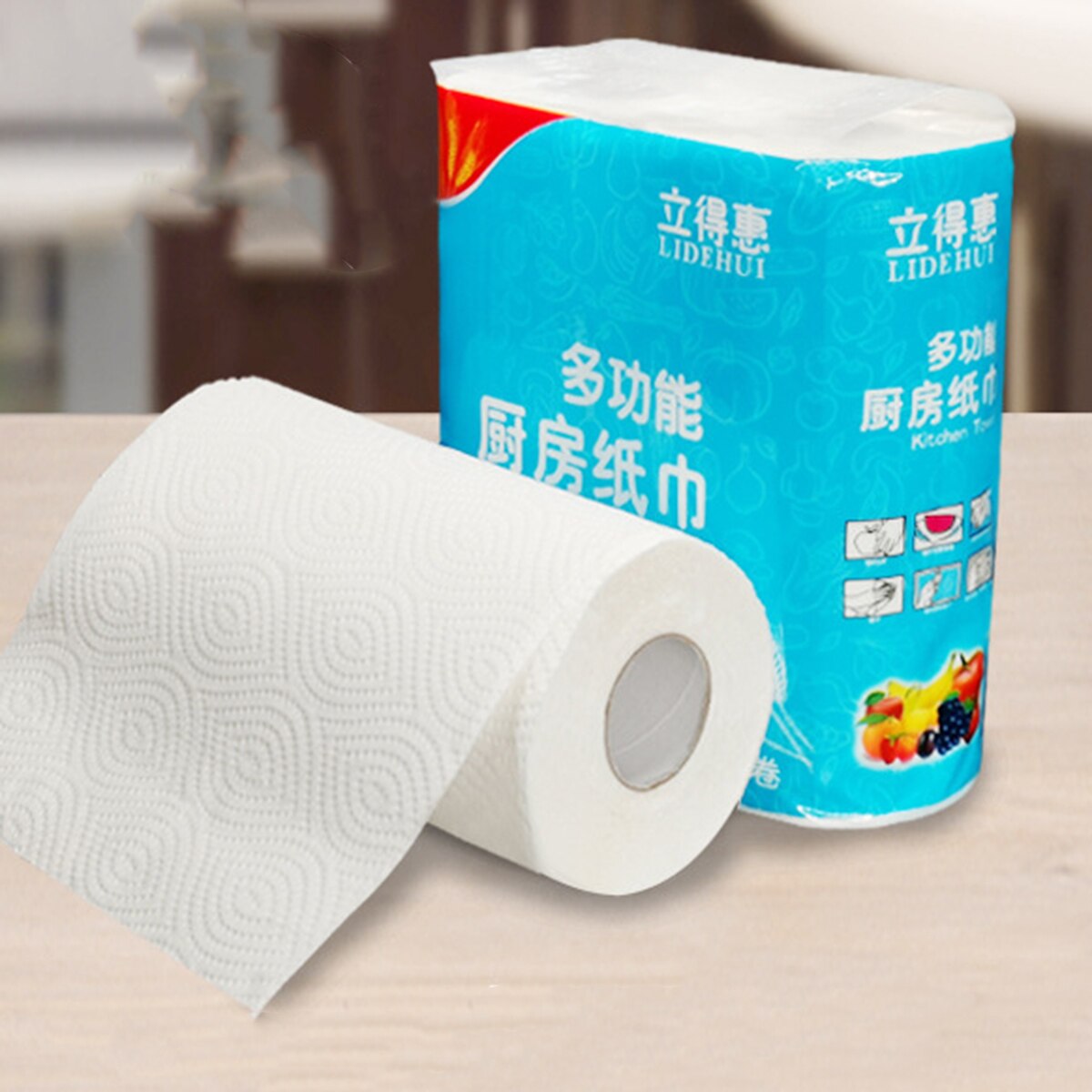 2 Roll Kitchen Paper Towels Thickened Water Oil Absorbent Roll Toilet Paper 2-Ply 75 Sheets Per Roll​ Wood Pulp Paper