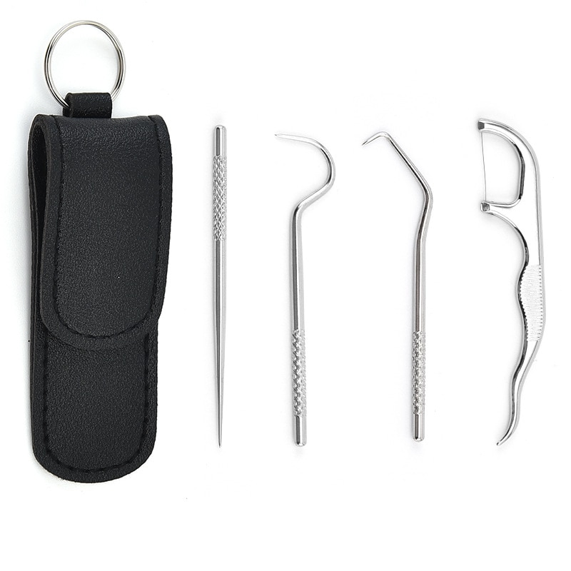 4pcs Portable Stainless Steel Toothpick Set with Bag Reusable Metal Toothpicks With Holders For Outdoor Picnics And Camping Tool